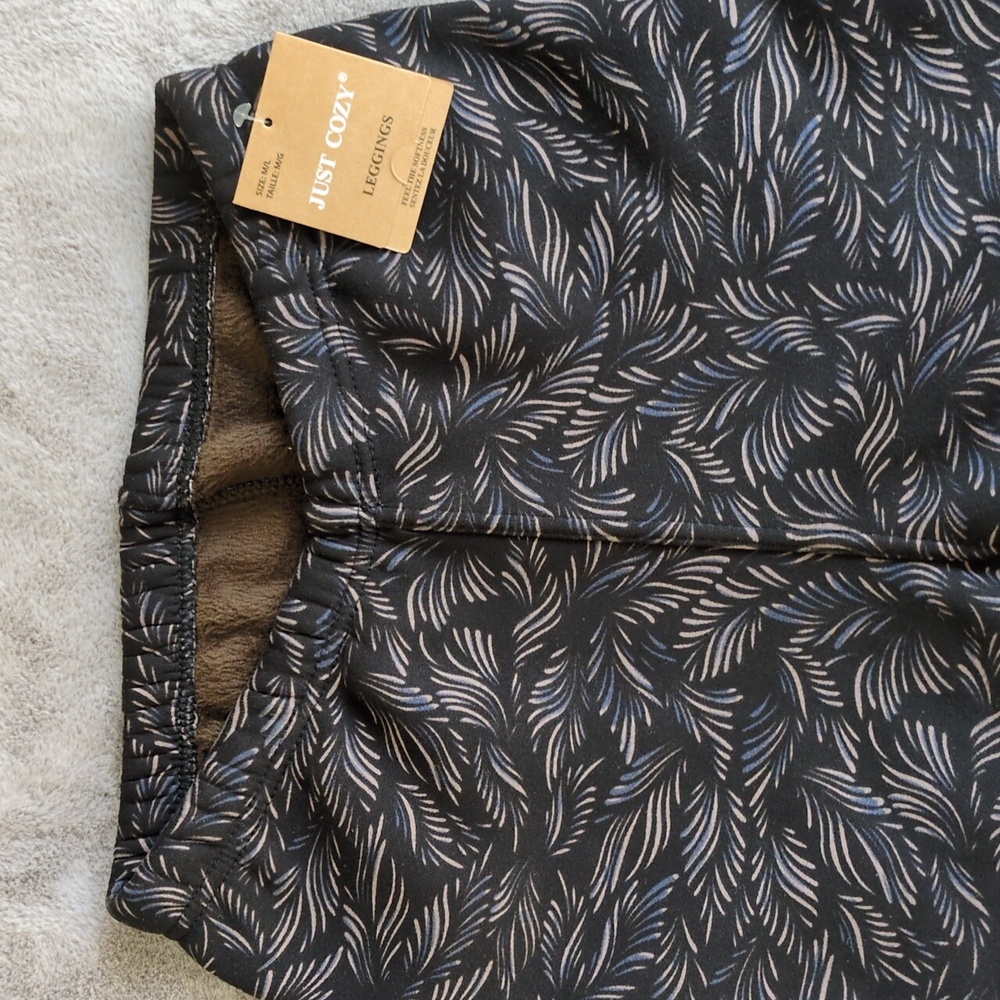 NWT Just Cozy Black and Taupe Leaf Print Leggings-Size M/L - Picture 2 of 6